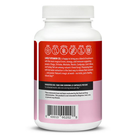 LIVELY VITAMIN CO chaga capsule closeup for immune support.