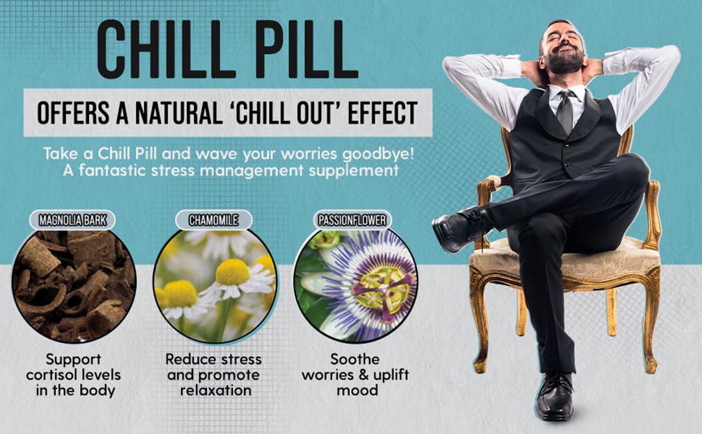 Chill Pill passionflower imagery hints restful nights.