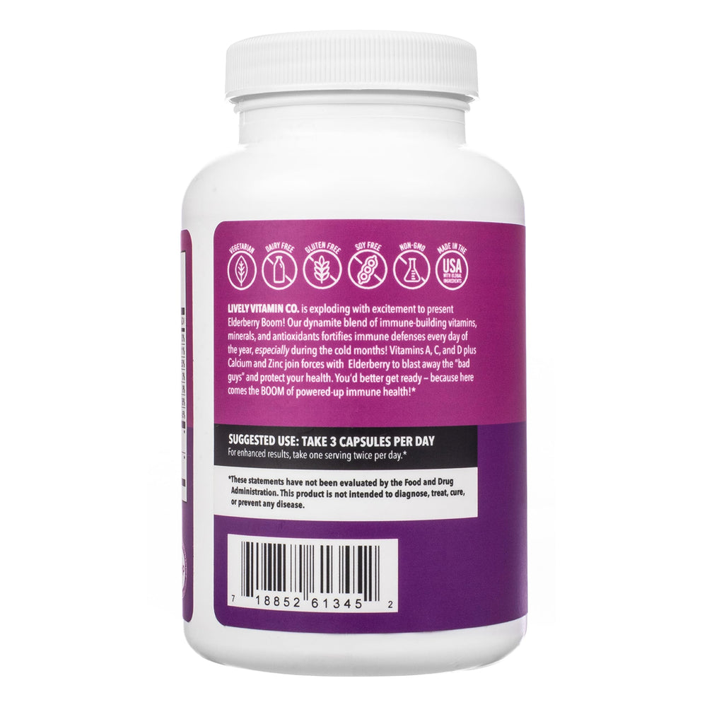 LIVELY VITAMIN CO Elderberry Boom vegan-friendly label close-up