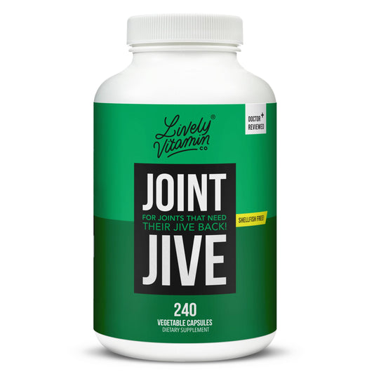 Lively Vitamin Co Joint Jive bottle showing capsules for flexible joints and everyday comfort.