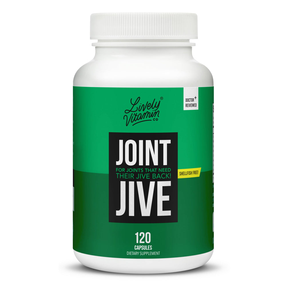 LIVELY VITAMIN CO Joint Jive bottle highlights plant-based joint support.