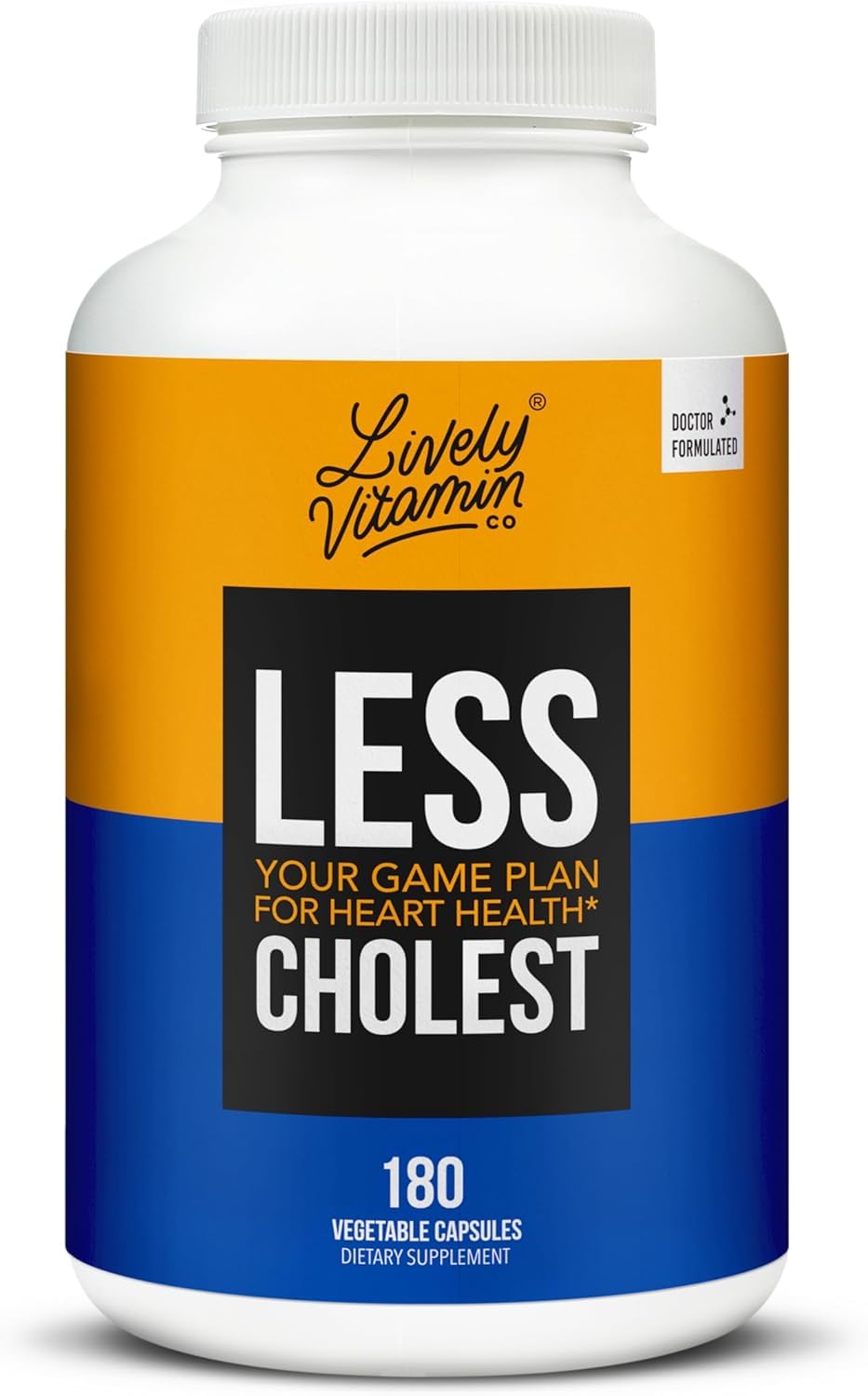 LIVELY VITAMIN CO Less Cholest bottle front for balanced cholesterol support.
