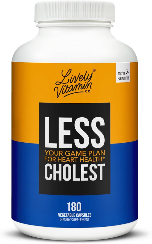 LIVELY VITAMIN CO Less Cholest bottle front for balanced cholesterol support.
