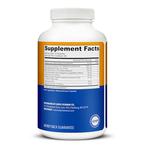 LIVELY VITAMIN CO Less Cholest bottle label highlights key ingredients.