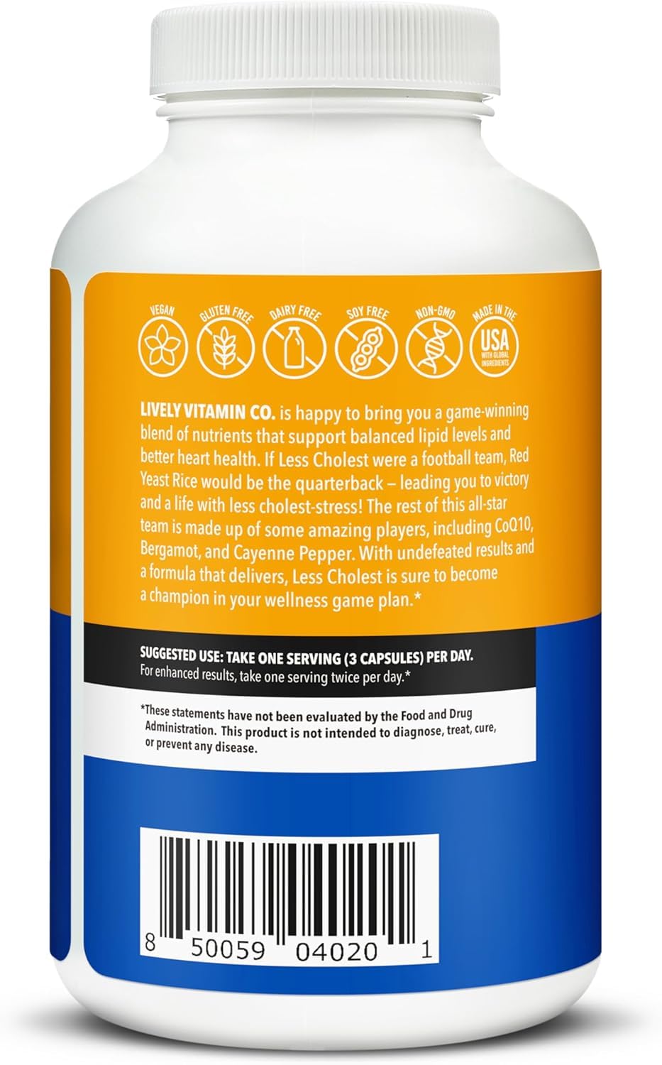 LIVELY VITAMIN CO Less Cholest bottle pour demonstrates easy daily use.