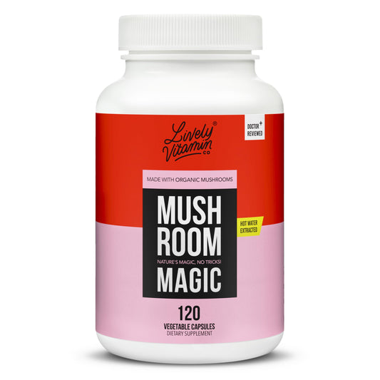 LIVELY VITAMIN CO Magic Mushroom bottle supports daily wellness and focus.