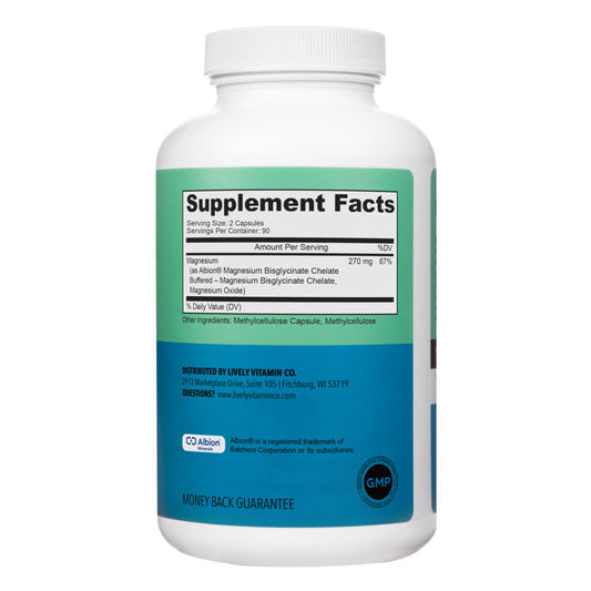 Lively Vitamin Co Magnesium Ease label detail highlighting TRAACS chelate form