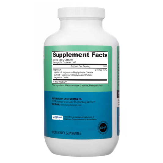 Capsules close-up showing chelated magnesium for absorption