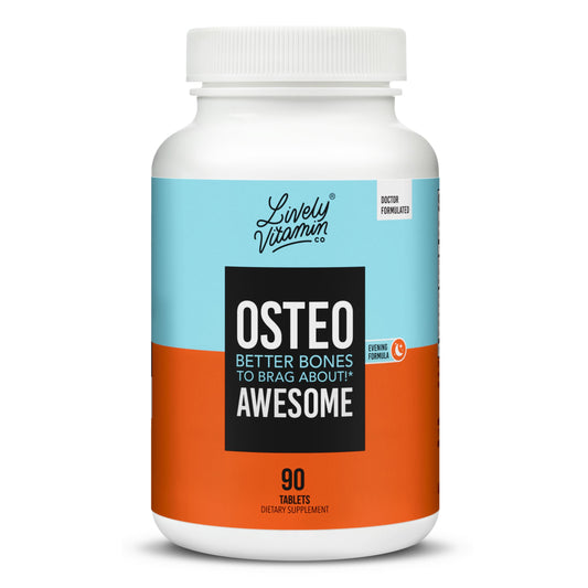 LIVELY VITAMIN CO Osteo Awesome bottle front for bone support and daily use