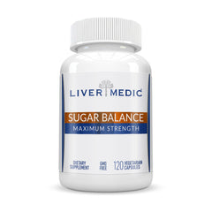 Liver Medic Blood Sugar Complex bottle with capsules for daily energy support.