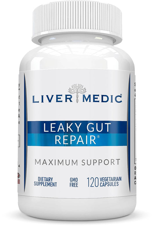 Liver Medic Leaky Gut Repair bottle front highlighting digestive wellness potential.