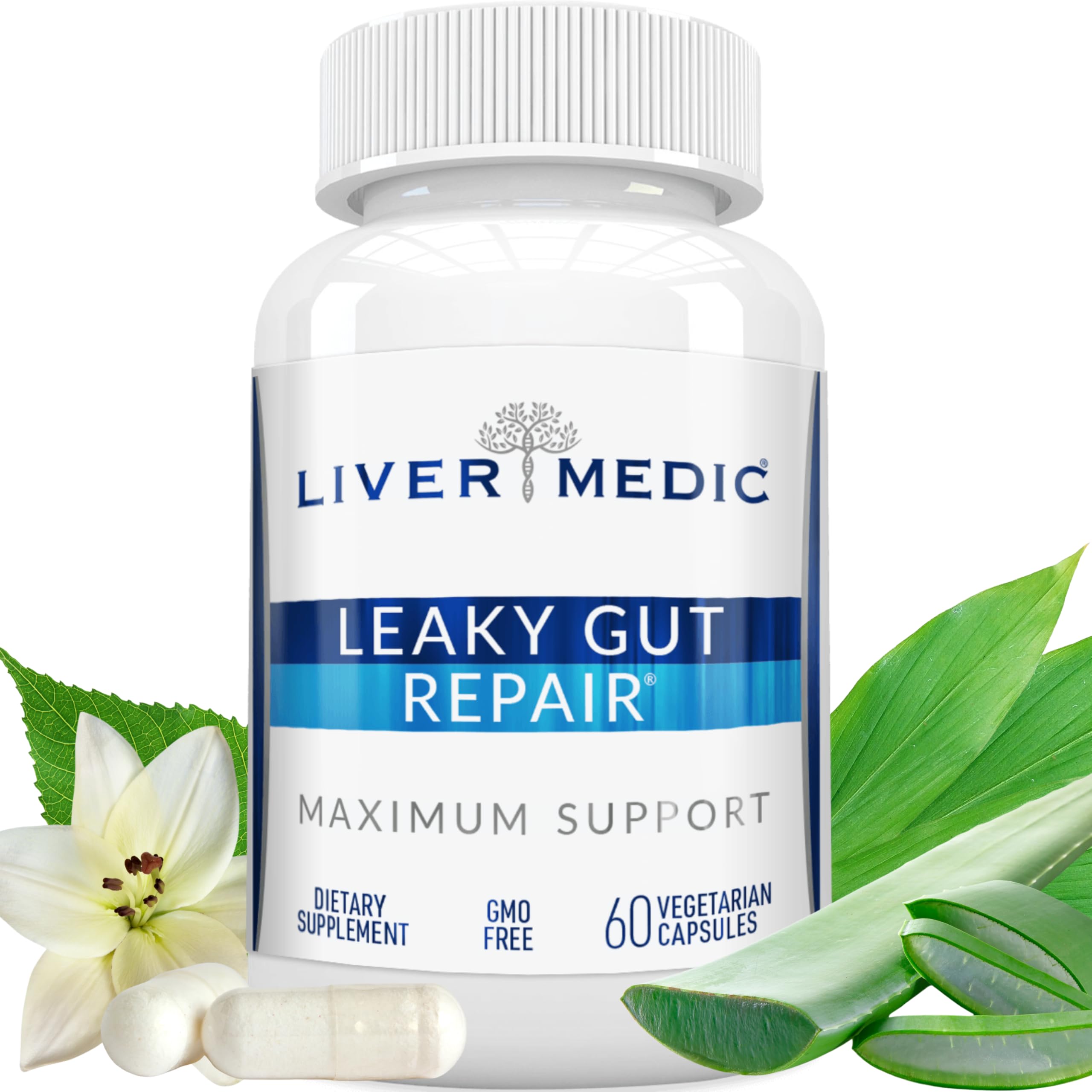 Liver Medic Leaky Gut Repair bottle shows natural gut support for daily comfort.