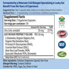 Liver Medic Leaky Gut Repair label closeup highlights plant ingredients for digestive ease.