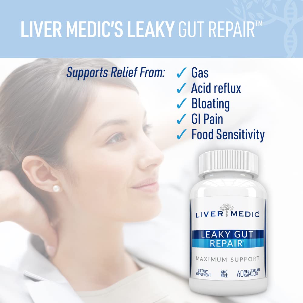 Liver Medic Leaky Gut Repair packaging emphasizes quality and care.