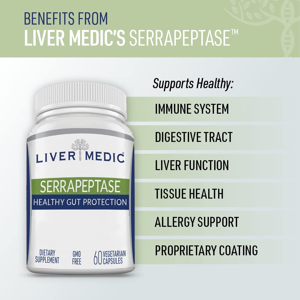 Liver Medic Serrapeptase digestive support helps natural processes and comfort after meals.