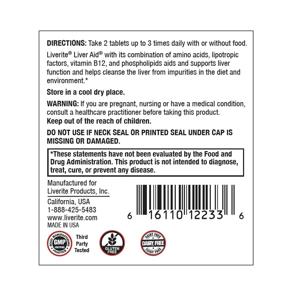 LIVERITE Liver Aid tablets close-up: small, easy-to-take capsules.