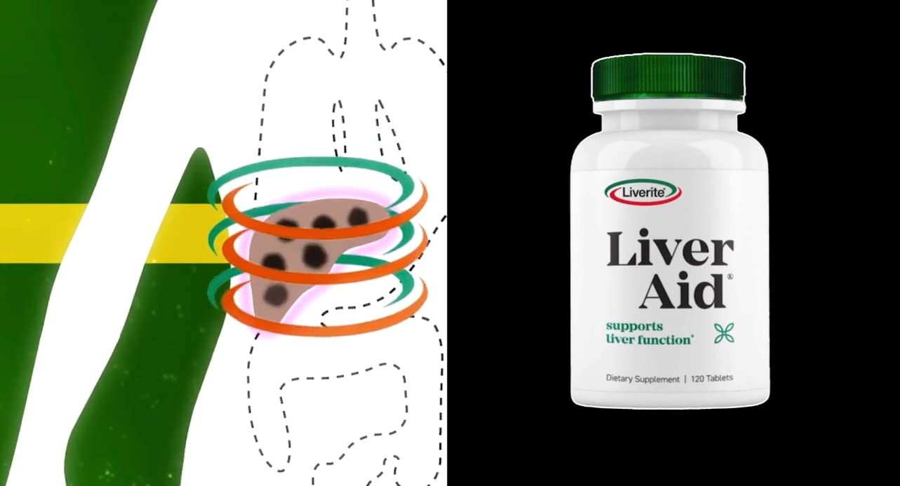 Liverite Liver Aid tablets arranged in a scene suggesting daily use