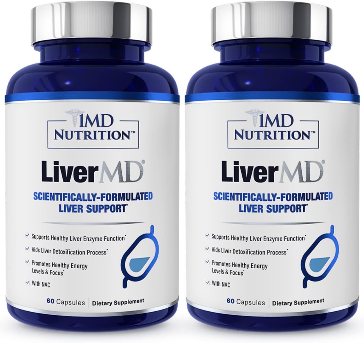 1MD LiverMD bottle top view showing compact packaging for daily liver support