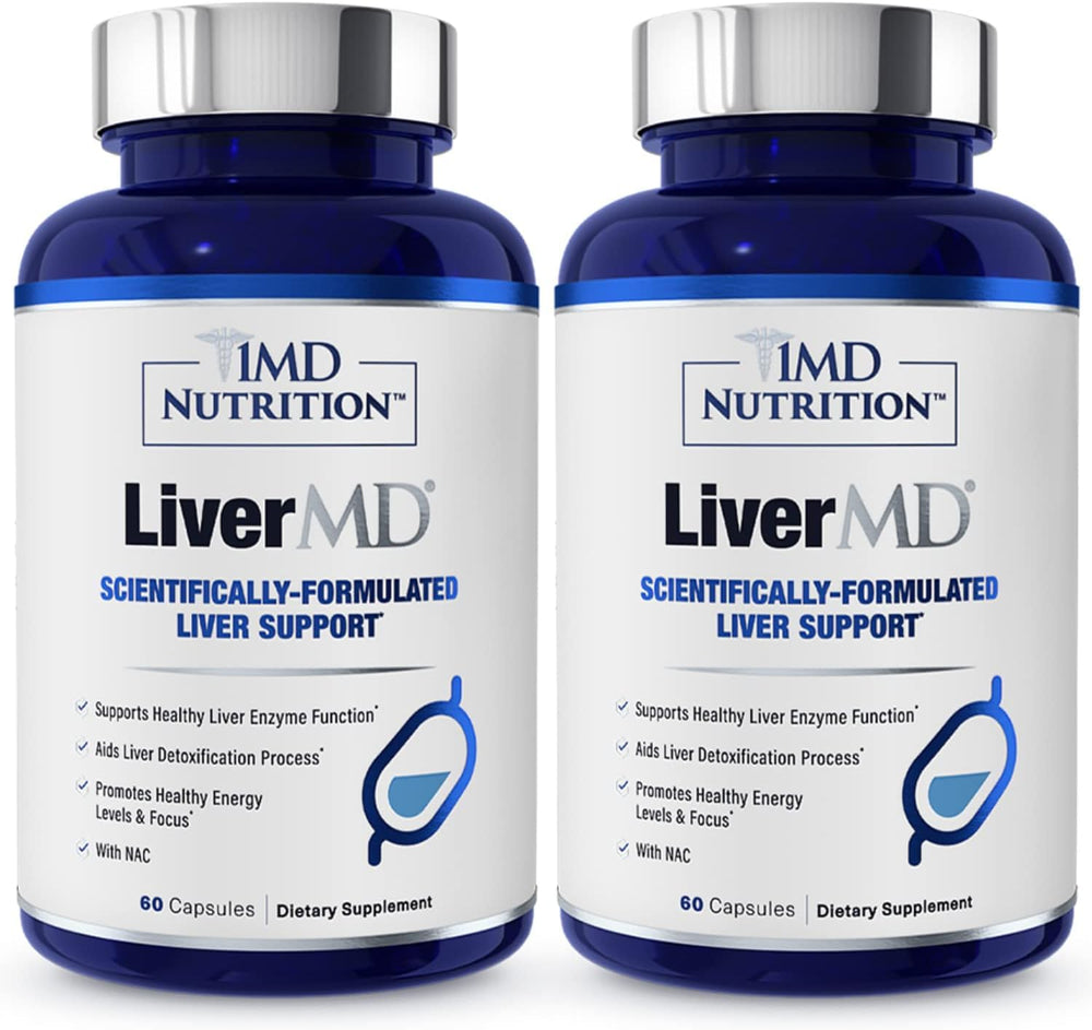 1MD LiverMD bottle top view showing compact packaging for daily liver support