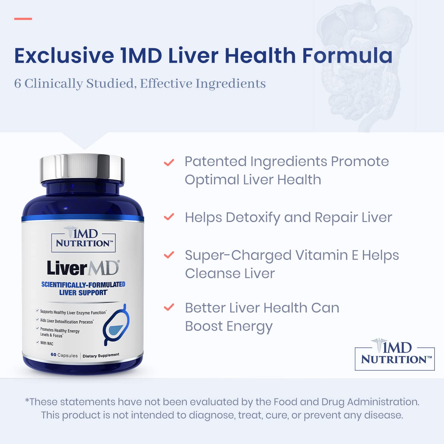LiverMD label detail explains Siliphos Silybin's enhanced absorption.