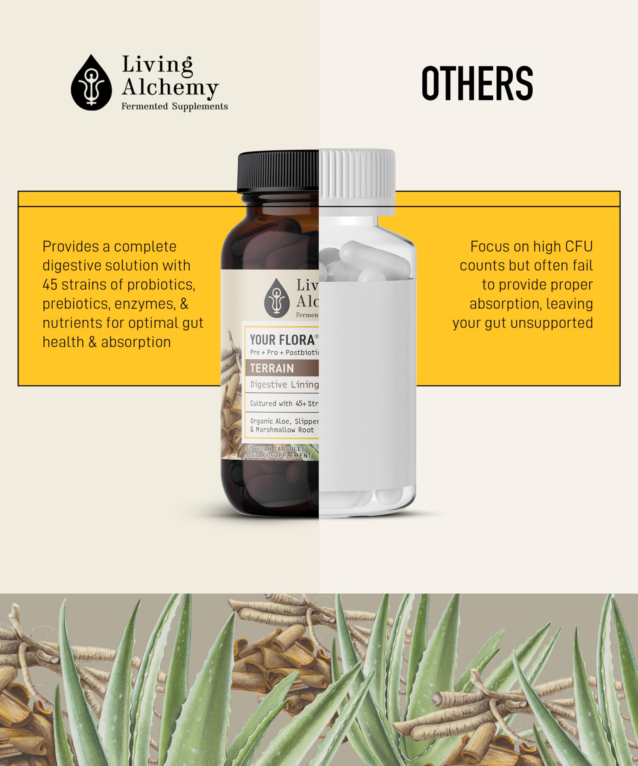 Living Alchemy bottle and label underline non-GMO fermentation method.