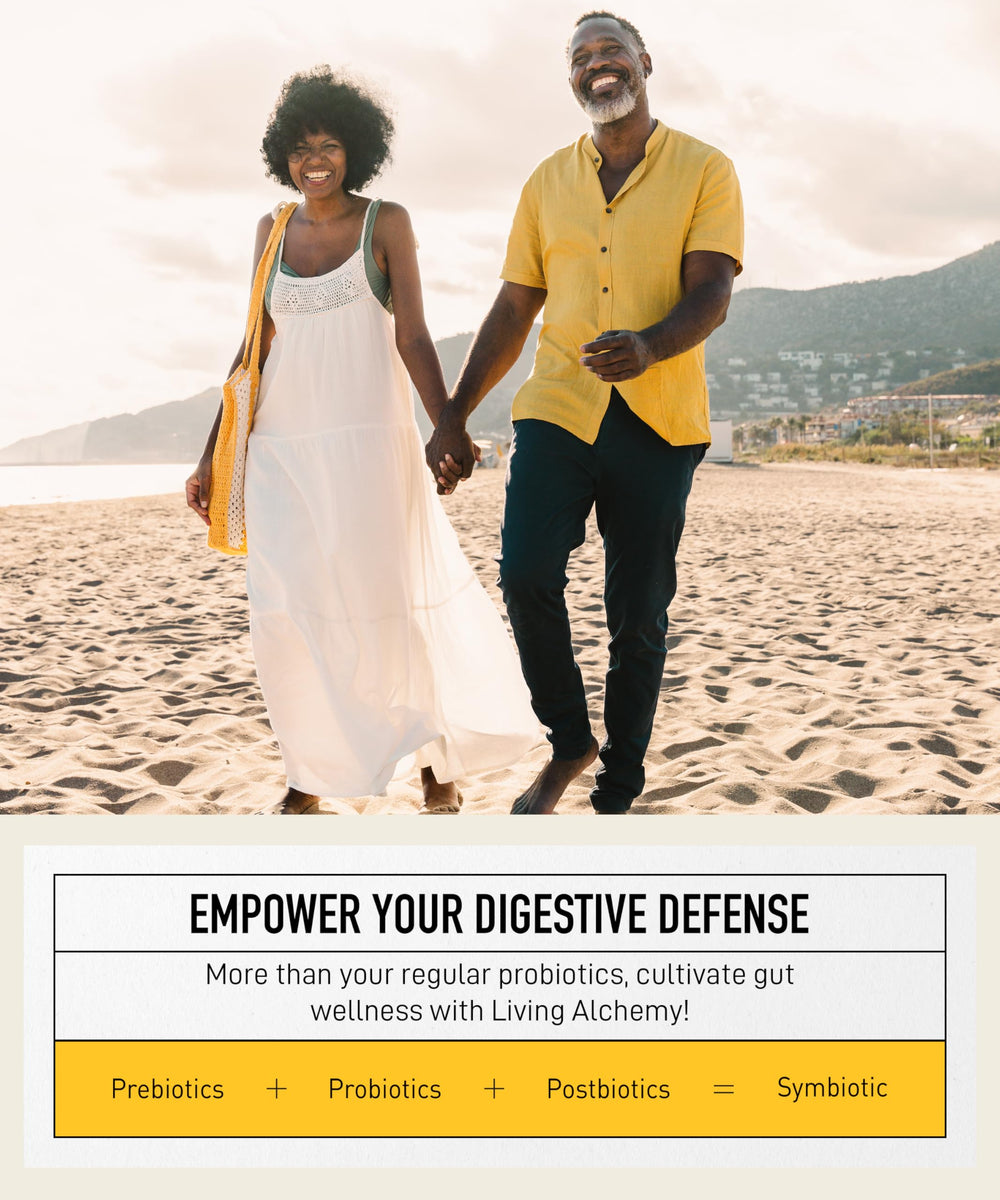 Slippery elm imagery suggests natural gut lining support within Living Alchemy formula.