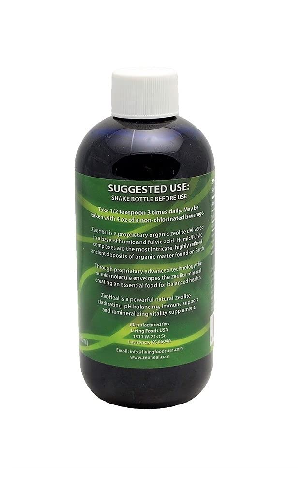 Living Foods USA ZeoHeal label close-up highlighting zeolite pore structure