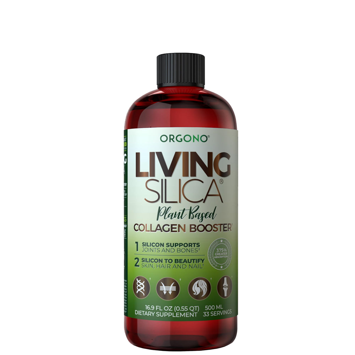Living Silica bottle pour shows convenient daily use for joint and skin support.