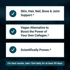 Close-up of the Living Silica label highlighting vegan, GMO-free silica liquid.