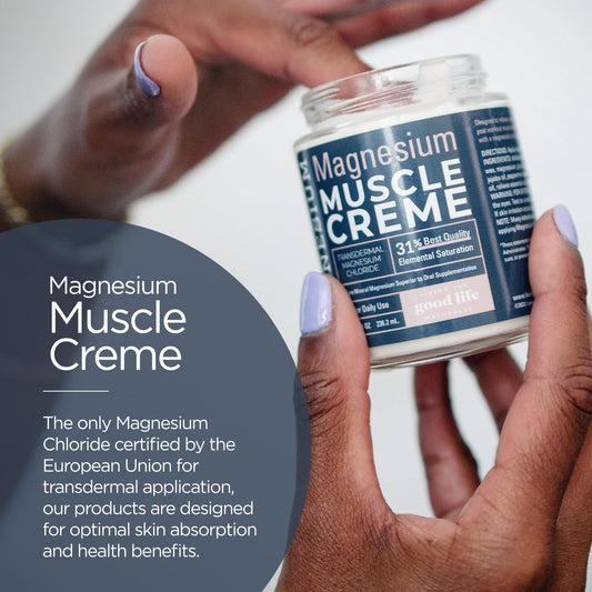 Living the Good Life Naturally magnesium muscle cream application on skin for targeted relief