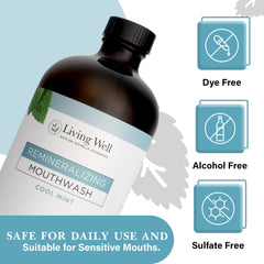 Ingredients close-up showing hydroxyapatite and colloidal silver in a natural rinse