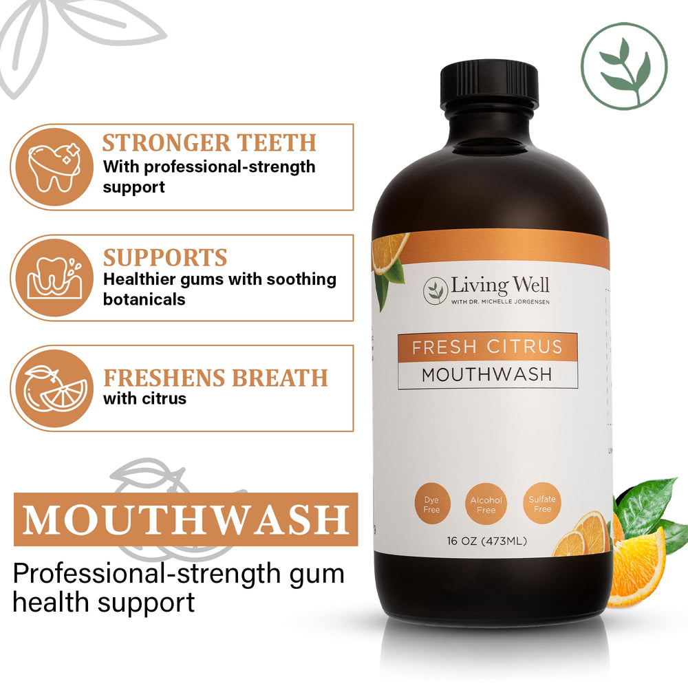 Close-up of ingredients: hydroxyapatite, xylitol, colloidal silver and botanicals.