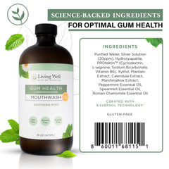 Living Well with Dr. Michelle bottle featuring colloidal silver for gum support.