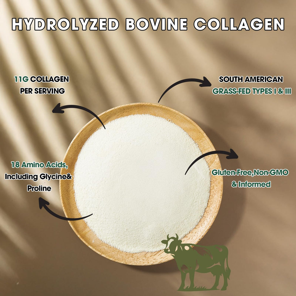 LIVINGANIC collagen peptides powder fine texture dissolving in liquid
