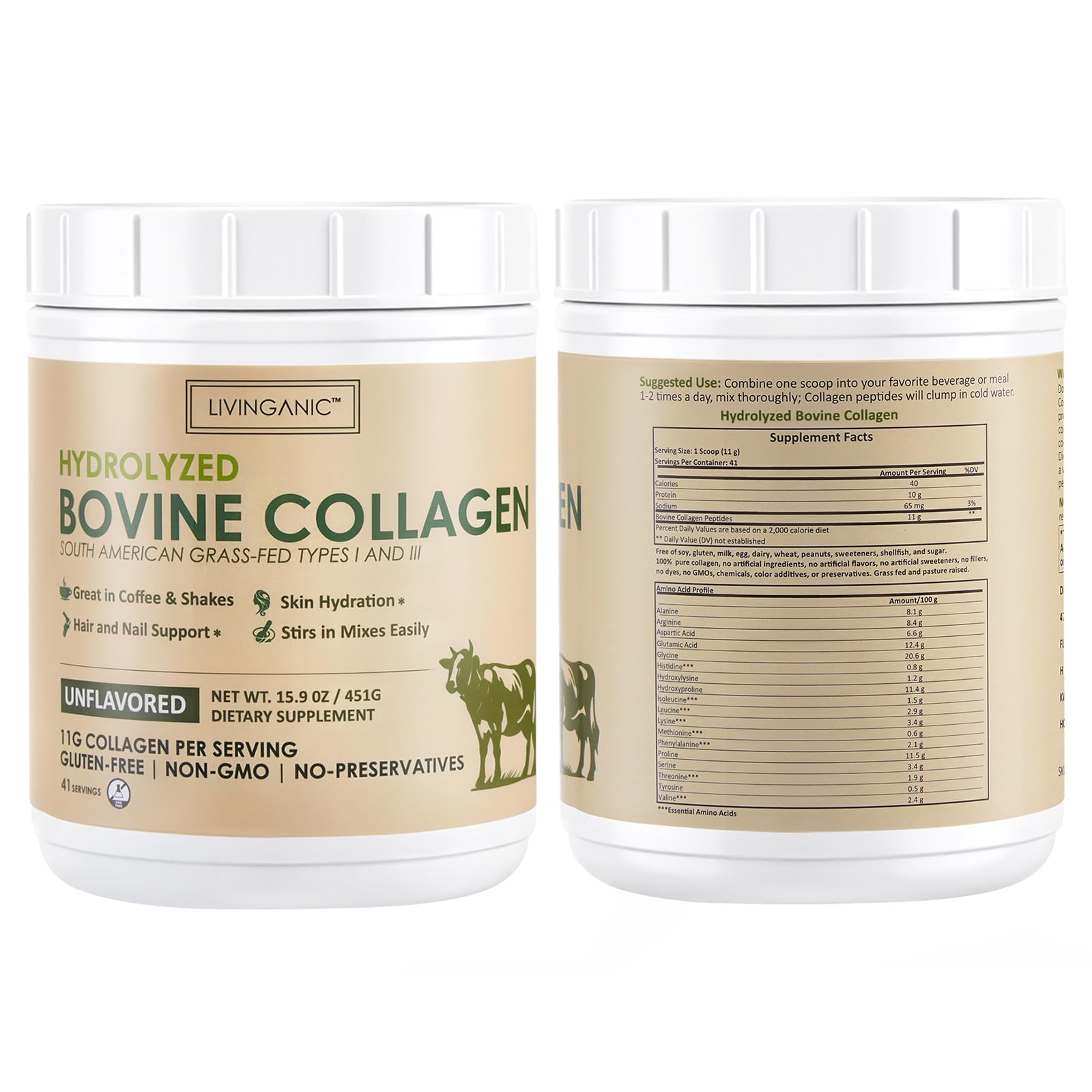 LIVINGANIC collagen peptides powder serving suggestion for daily use