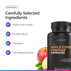 Livingood Daily ACV capsules with probiotics for gut balance and digestion.