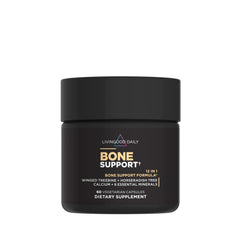 Livingood Daily bone support bottle closeup with capsules for daily calcium