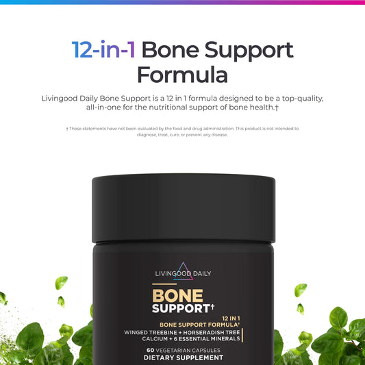 Livingood Daily bone-support capsules shown for easy daily intake