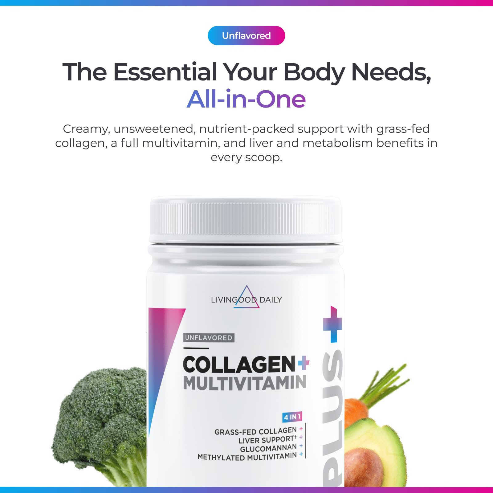 Scoop with Livingood Daily Collagen + Multi powder for easy mix into daily nutrition.