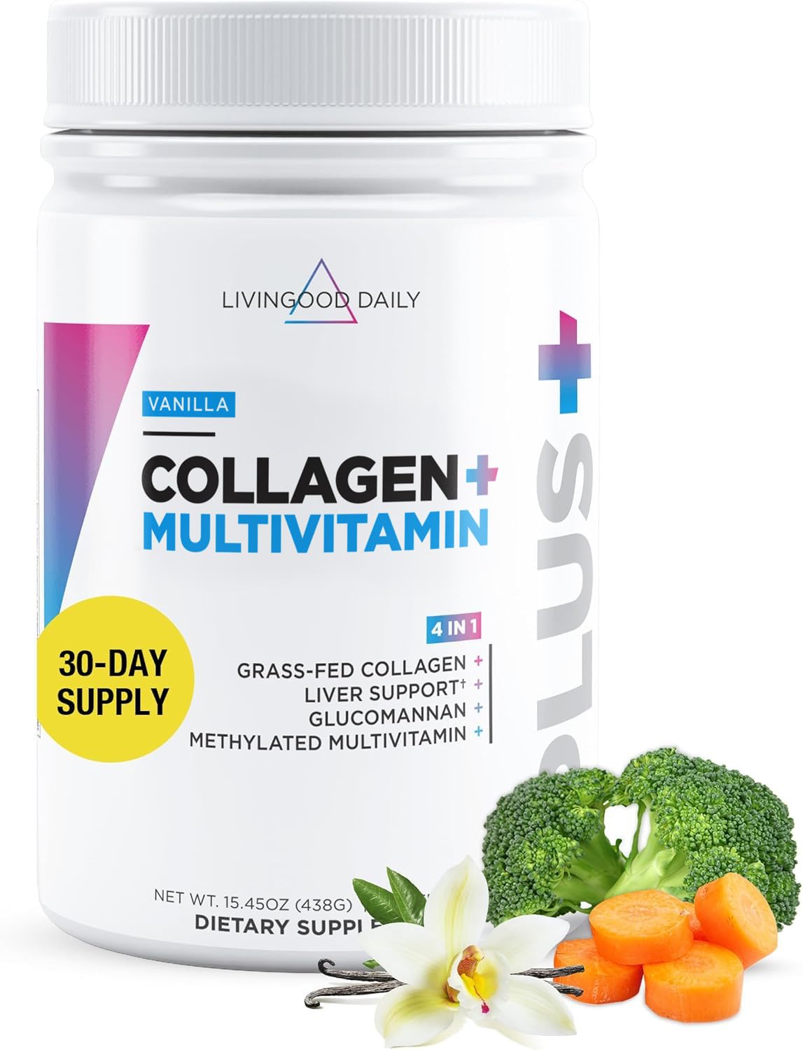 Livingood Daily collagen vanilla tub for daily skin and hair support.