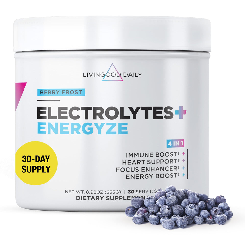 Livingood Daily Electrolytes Powder Berry Frost tub supports daily hydration