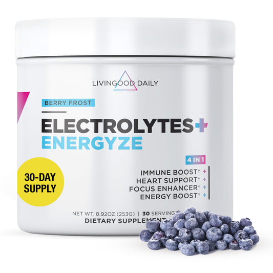 Livingood Daily Electrolytes Powder Berry Frost tub supports daily hydration