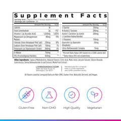 Nutrition label close-up of Livingood Daily Electrolytes sugar-free blend