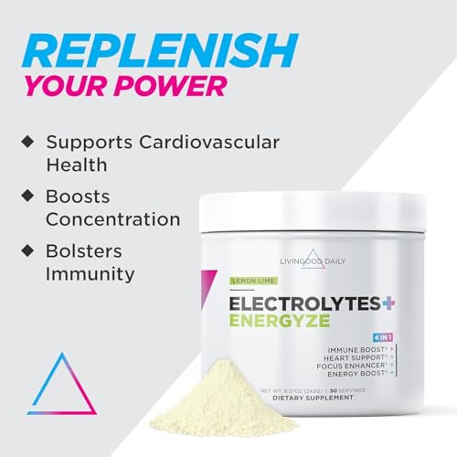 Livingood Daily Electrolytes powder scoop highlights easy mixing for daily hydration.