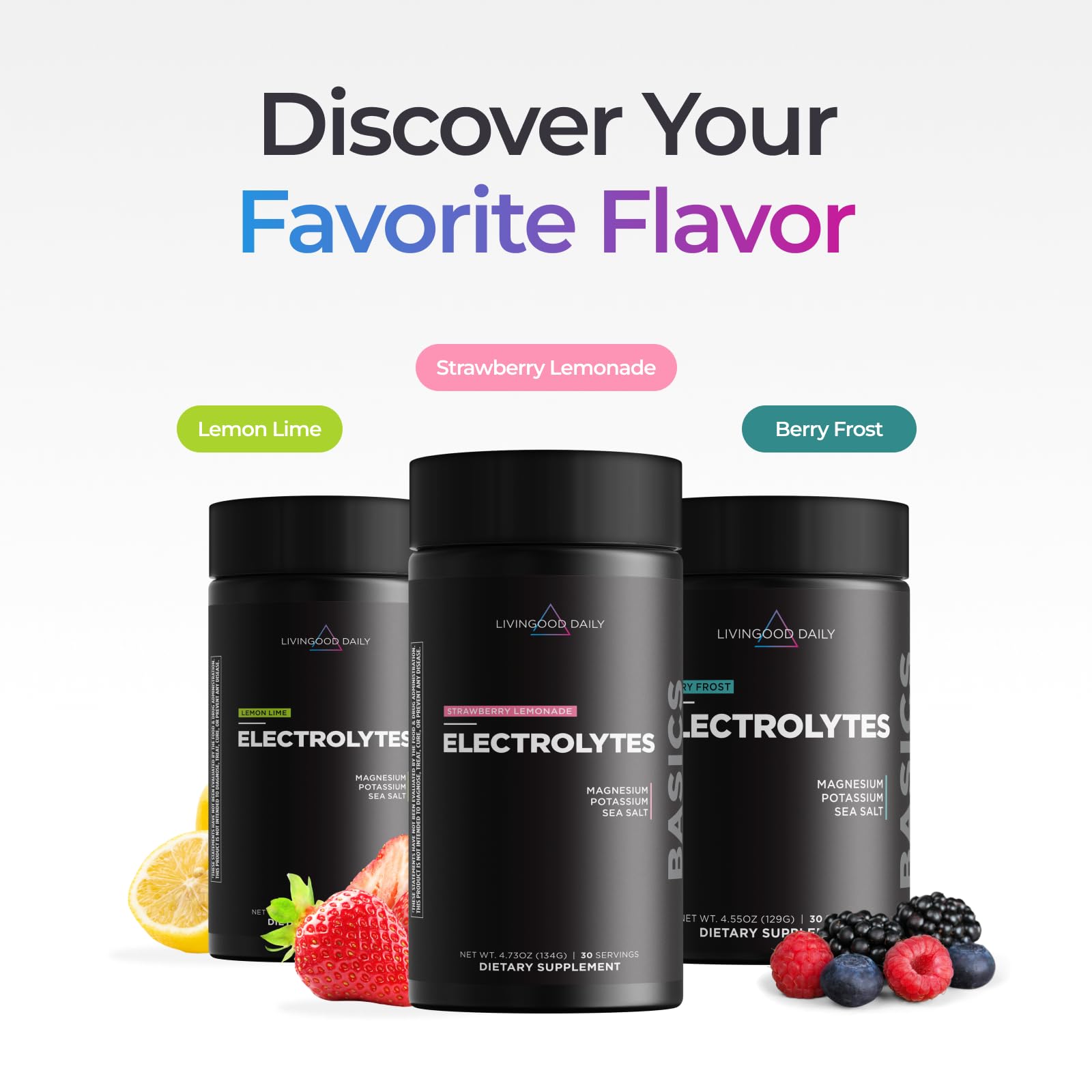 Livingood Daily Electrolytes Powder strawberry lemonade glass shows refreshing flavor and hydration.