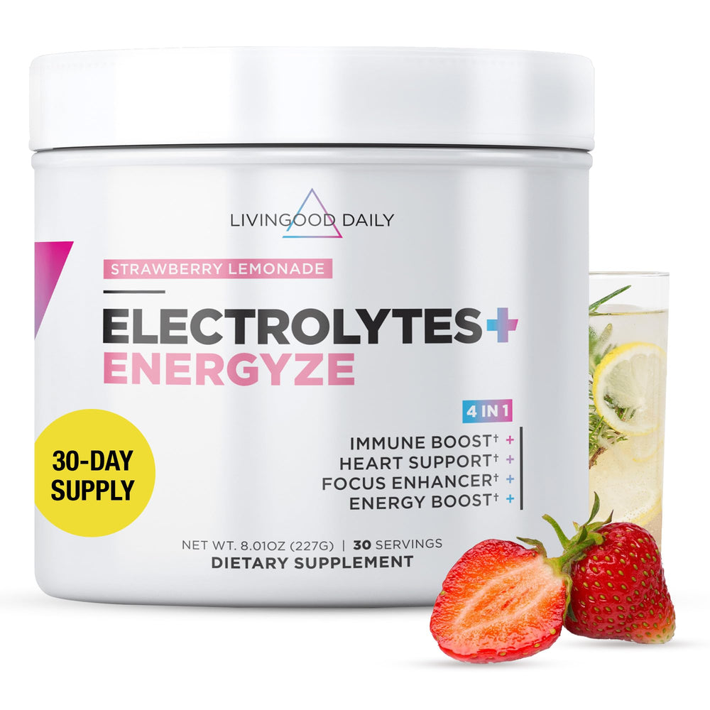 Livingood Daily Electrolytes Powder tub front for daily hydration and flavor