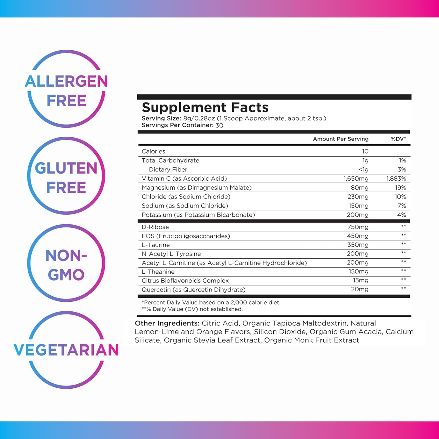 Livingood Daily Electrolytes tub front showcases vitamin C and taurine components for wellness.