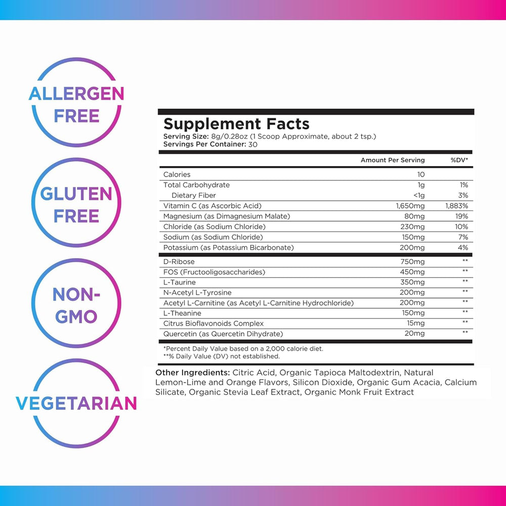 Livingood Daily Electrolytes tub front showcases vitamin C and taurine components for wellness.