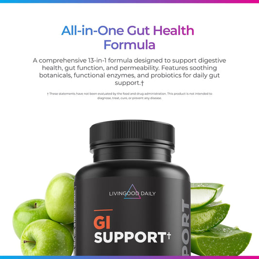 Close-up of Livingood Daily Gut Cleanse capsules highlighting vegetarian formula.