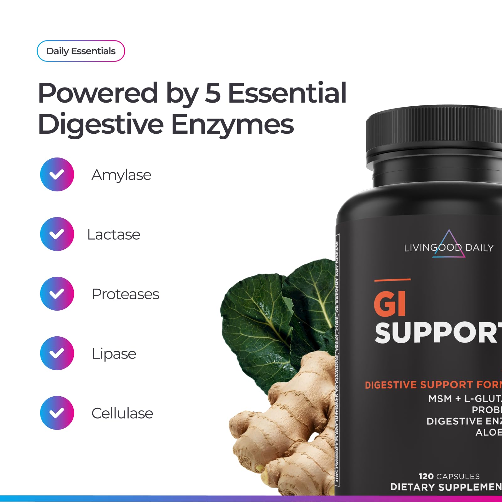 Label detail of Livingood Daily Gut Cleanse showing gluten-free and non-GMO attributes.